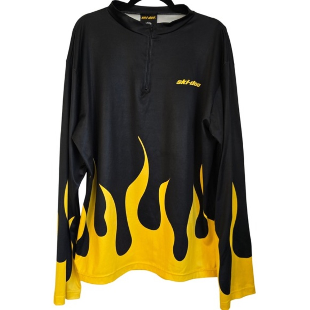 😀 Ski Doo Bombardier Long Sleeve‎ Flame Graphic Quarter Shirt Men's XL Black